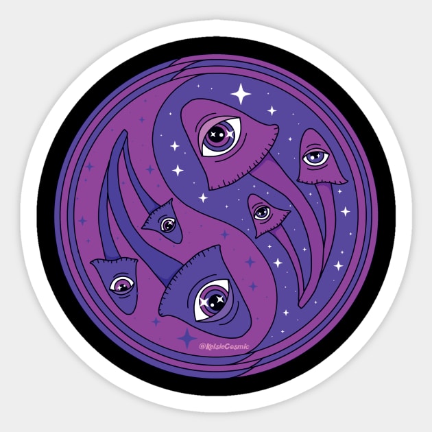 Yin Yang Mushrooms - Purple Sticker by Kelsie Cosmic